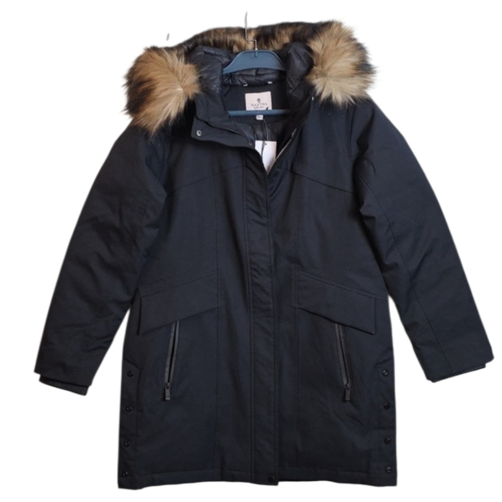 Martha Stewart Coat Long Puffer Hood Fur & Knit Storm Large New Winter Parka - Picture 3 of 15